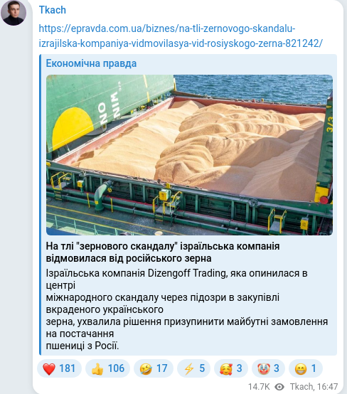 Скріншот Telegram-публікації