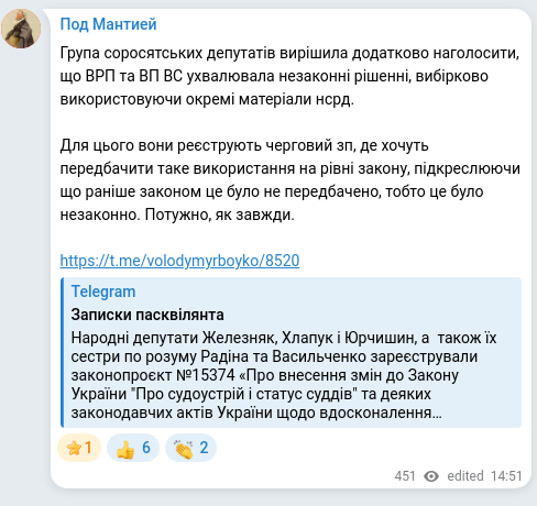 Скріншот Telegram-публікації