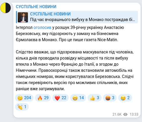 Скріншот Telegram-публікації