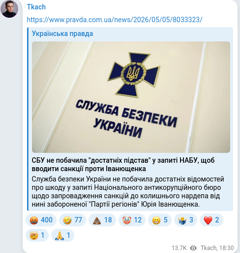 Скріншот Telegram-публікації