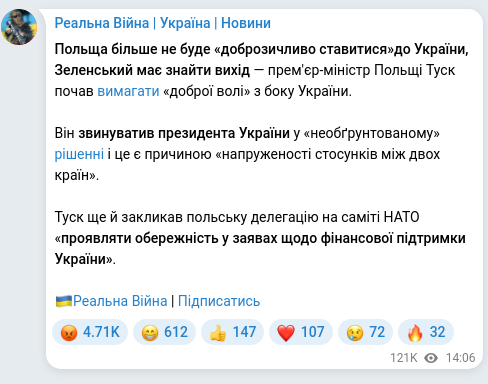 Скріншот Telegram-публікації