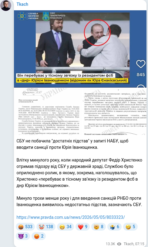 Скріншот Telegram-публікації