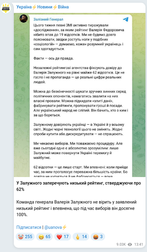 Скріншот Telegram-публікації