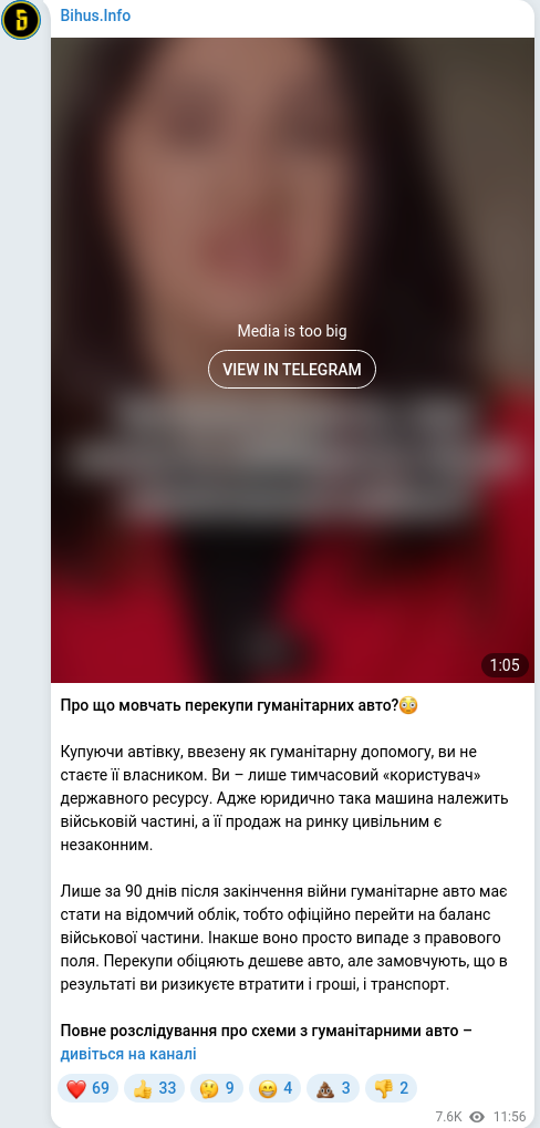 Telegram publication screenshot