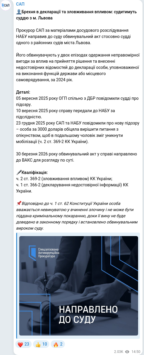 Telegram publication screenshot