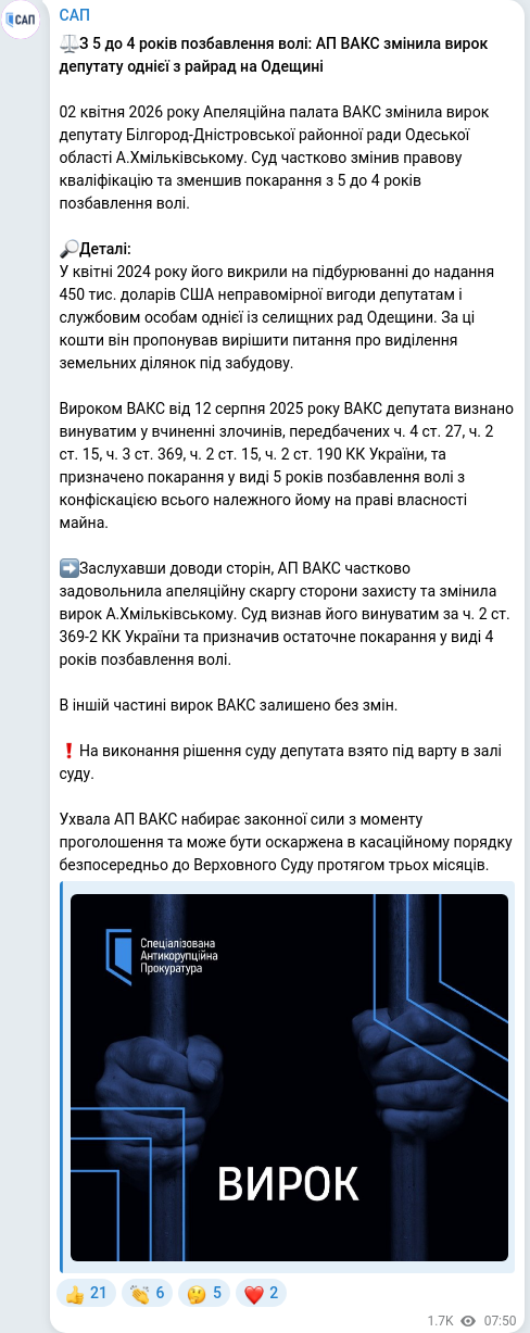 Telegram publication screenshot