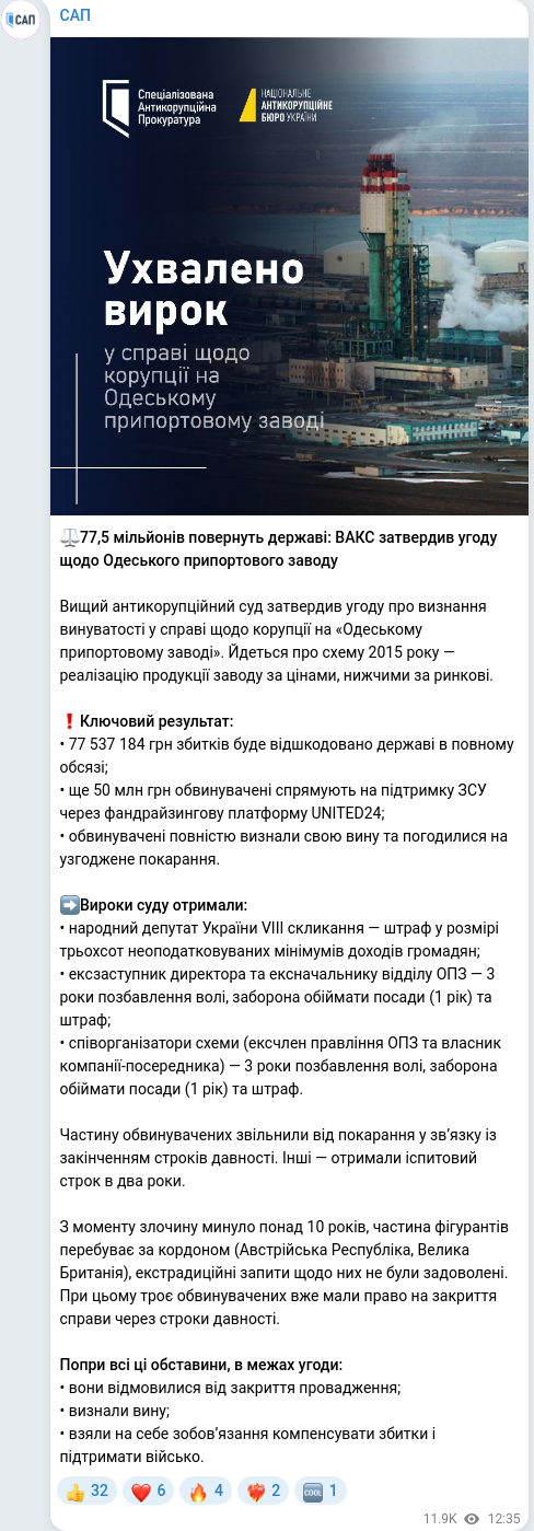 Telegram publication screenshot
