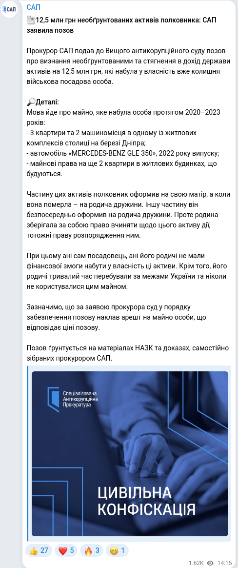 Telegram publication screenshot