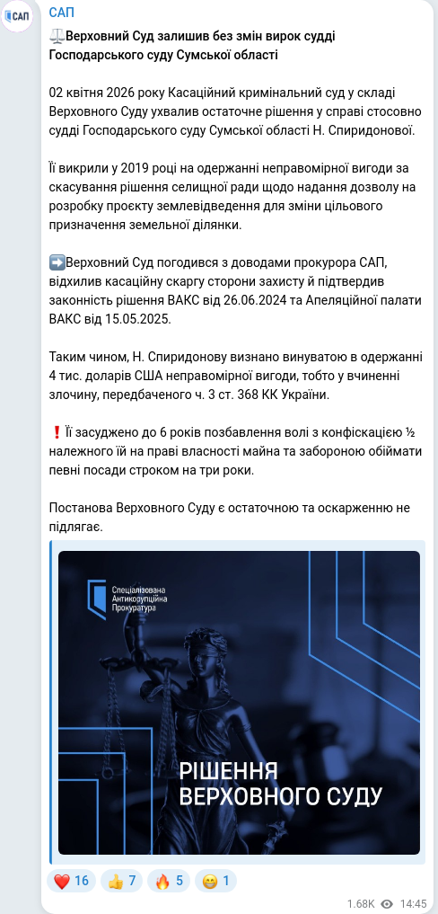 Telegram publication screenshot