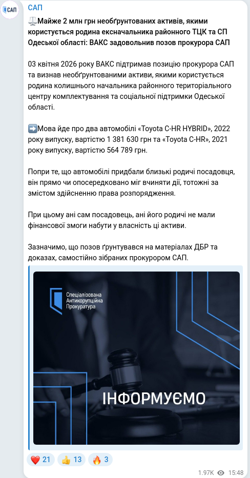 Telegram publication screenshot