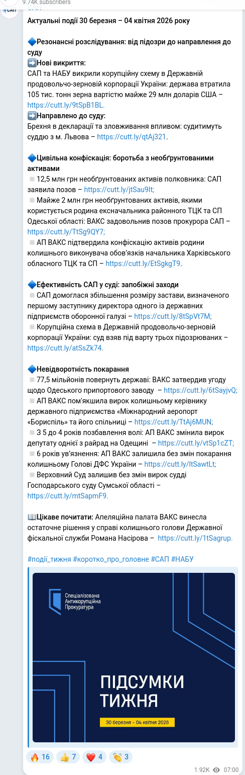 Telegram publication screenshot