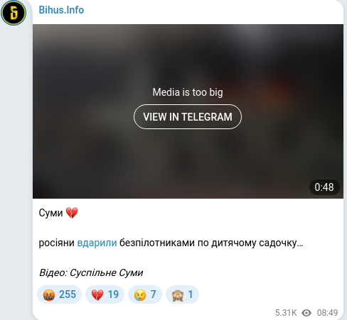 Telegram publication screenshot