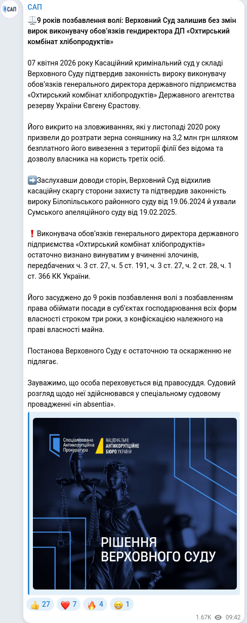 Telegram publication screenshot