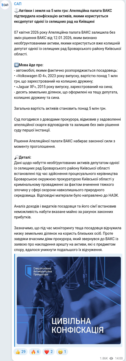Telegram publication screenshot