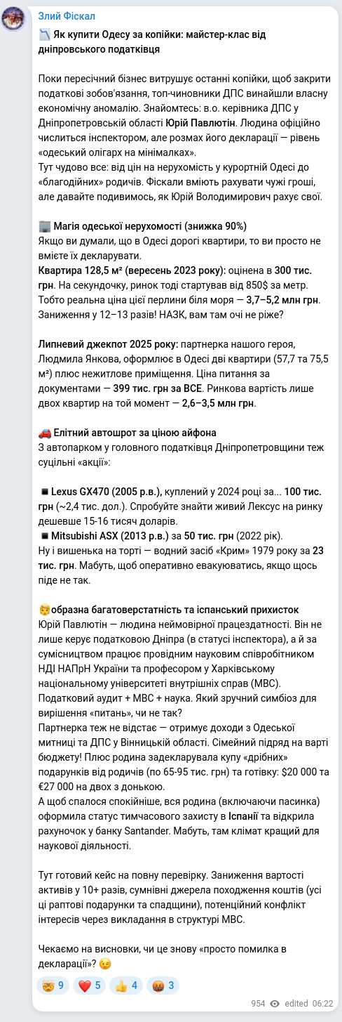 Скріншот Telegram-публікації