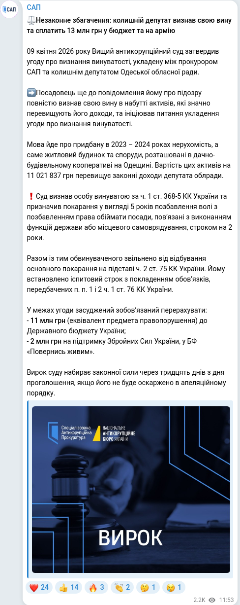 Telegram publication screenshot