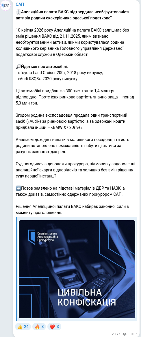 Telegram publication screenshot