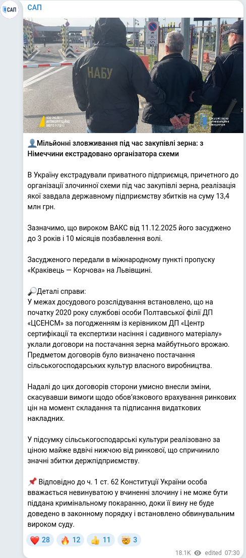 Telegram publication screenshot