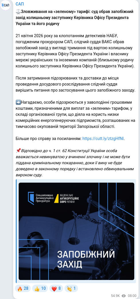 Telegram publication screenshot