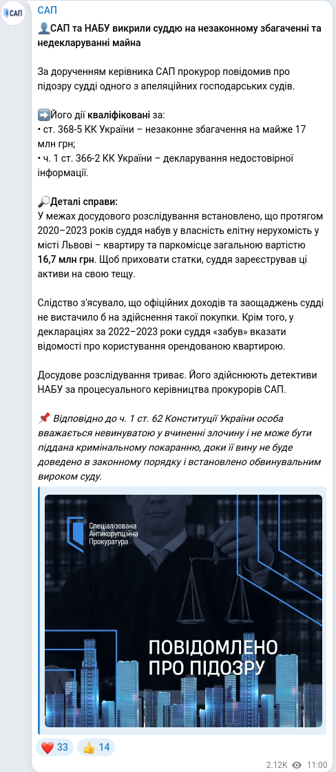 Telegram publication screenshot