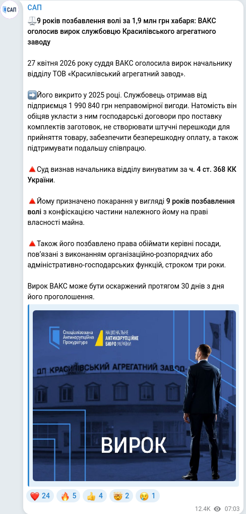 Telegram publication screenshot