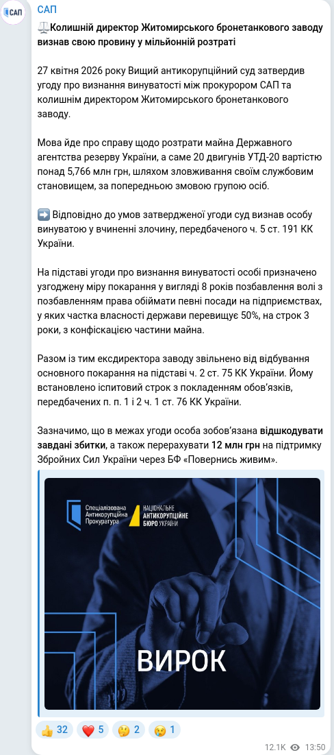 Telegram publication screenshot