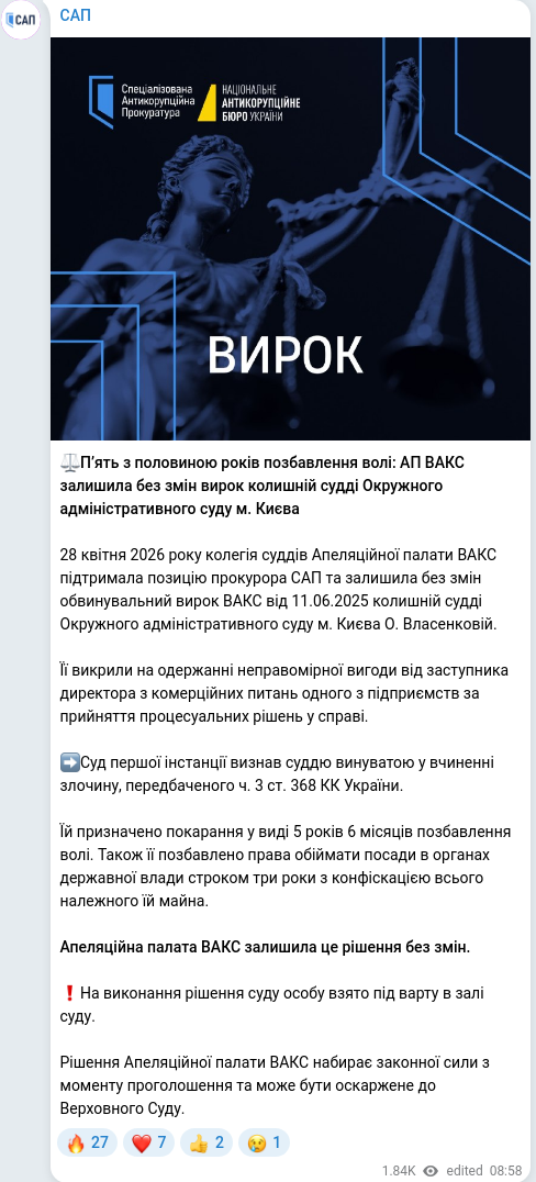 Telegram publication screenshot
