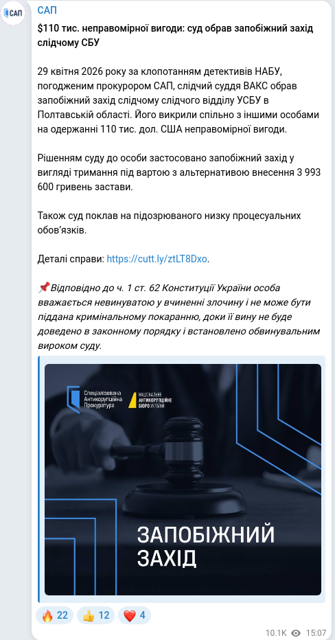 Telegram publication screenshot