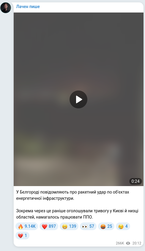 Скріншот Telegram-публікації