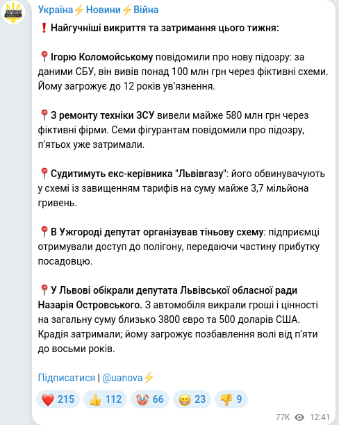 Telegram publication screenshot