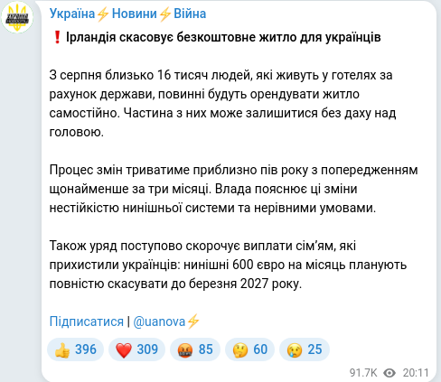 Telegram publication screenshot