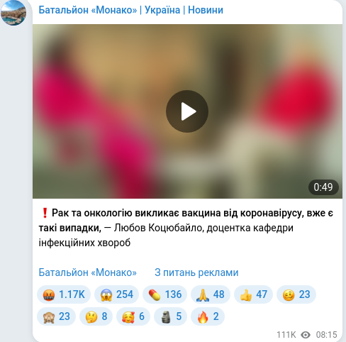Скріншот Telegram-публікації