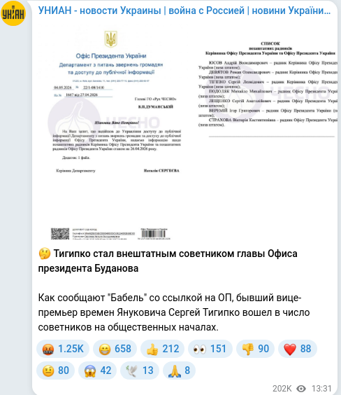 Скріншот Telegram-публікації