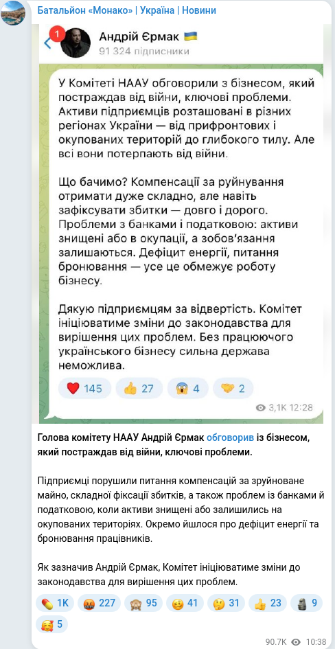 Telegram publication screenshot