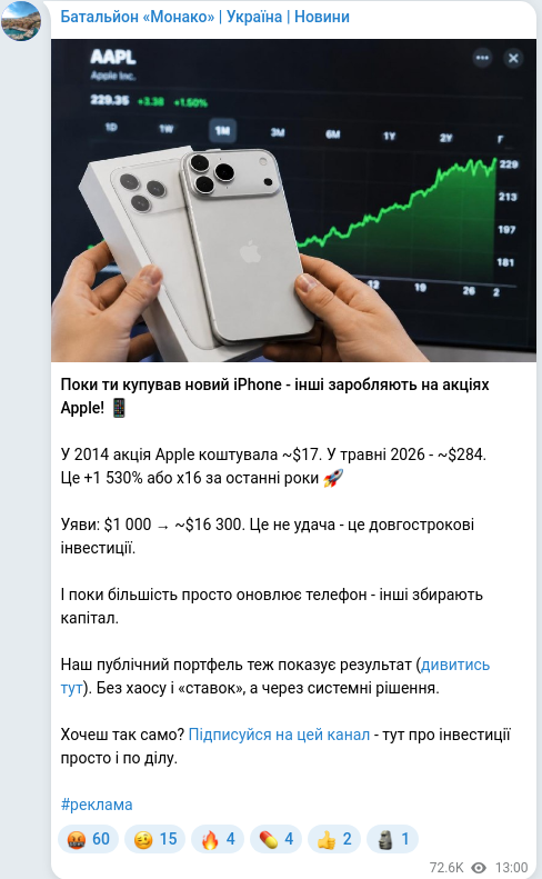 Telegram publication screenshot