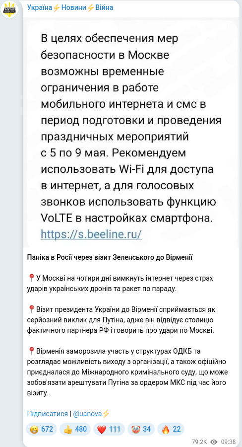 Telegram publication screenshot