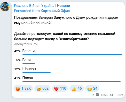 Screenshot of a Telegram post: Реальна Війна | Україна | Новини