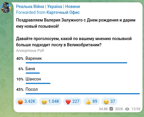 Screenshot of a Telegram post: Реальна Війна | Україна | Новини