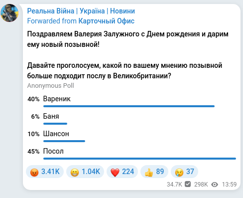 Screenshot of a Telegram post: Реальна Війна | Україна | Новини
