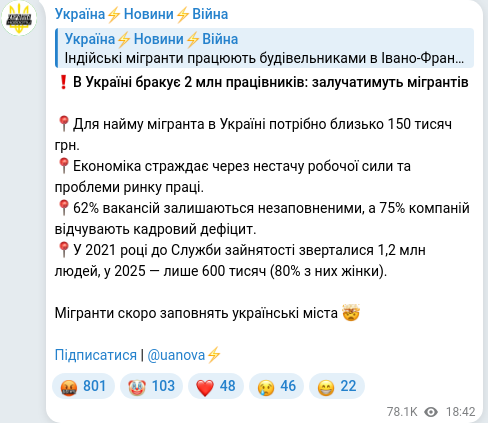 Скріншот Telegram-публікації