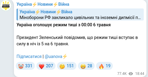 Скріншот Telegram-публікації