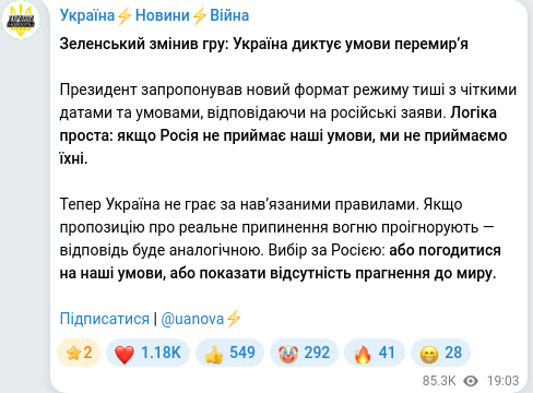 Скріншот Telegram-публікації