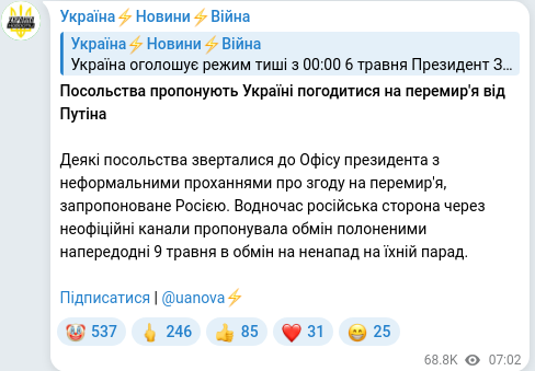 Скріншот Telegram-публікації