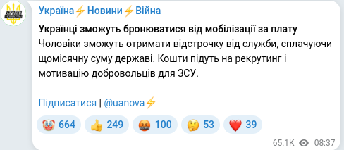 Скріншот Telegram-публікації