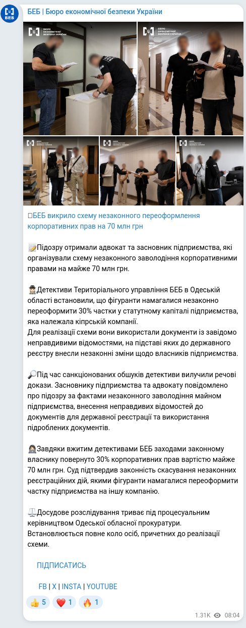 Скріншот Telegram-публікації