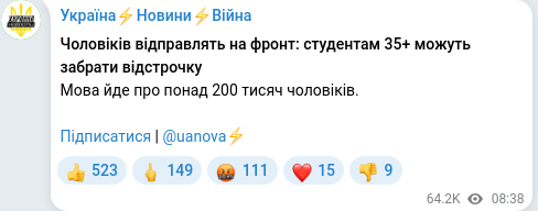 Скріншот Telegram-публікації