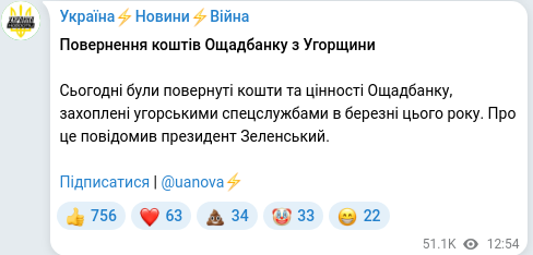 Скріншот Telegram-публікації