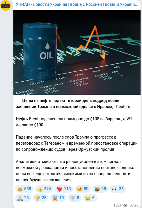 Скріншот Telegram-публікації