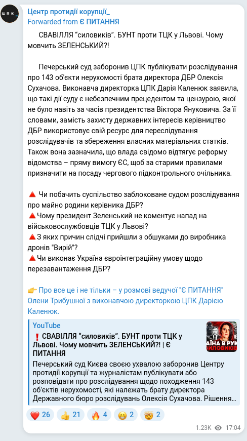 Скріншот Telegram-публікації