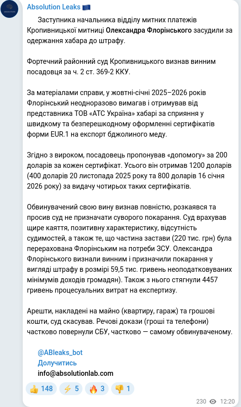 Telegram publication screenshot